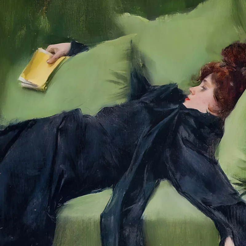 zoomed view of Decadent young woman. After the dance by Ramon Casas